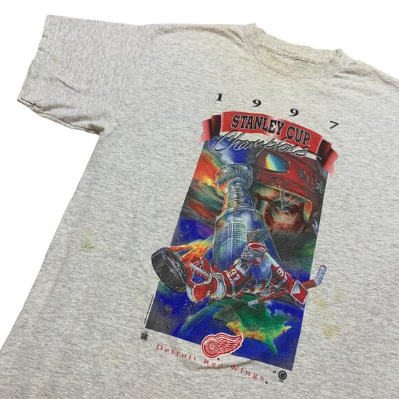 Vintage 1997 Detroit Red Wings Hockey Champions Graphic Tee Shirt Large - Picture 2 of 5